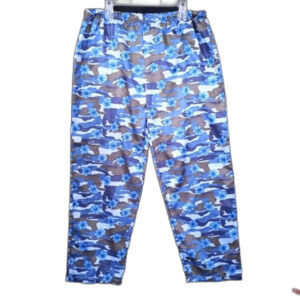 Polyester Camo Pants Blue Camo‎ Large With Spandex Waist Bands #1191